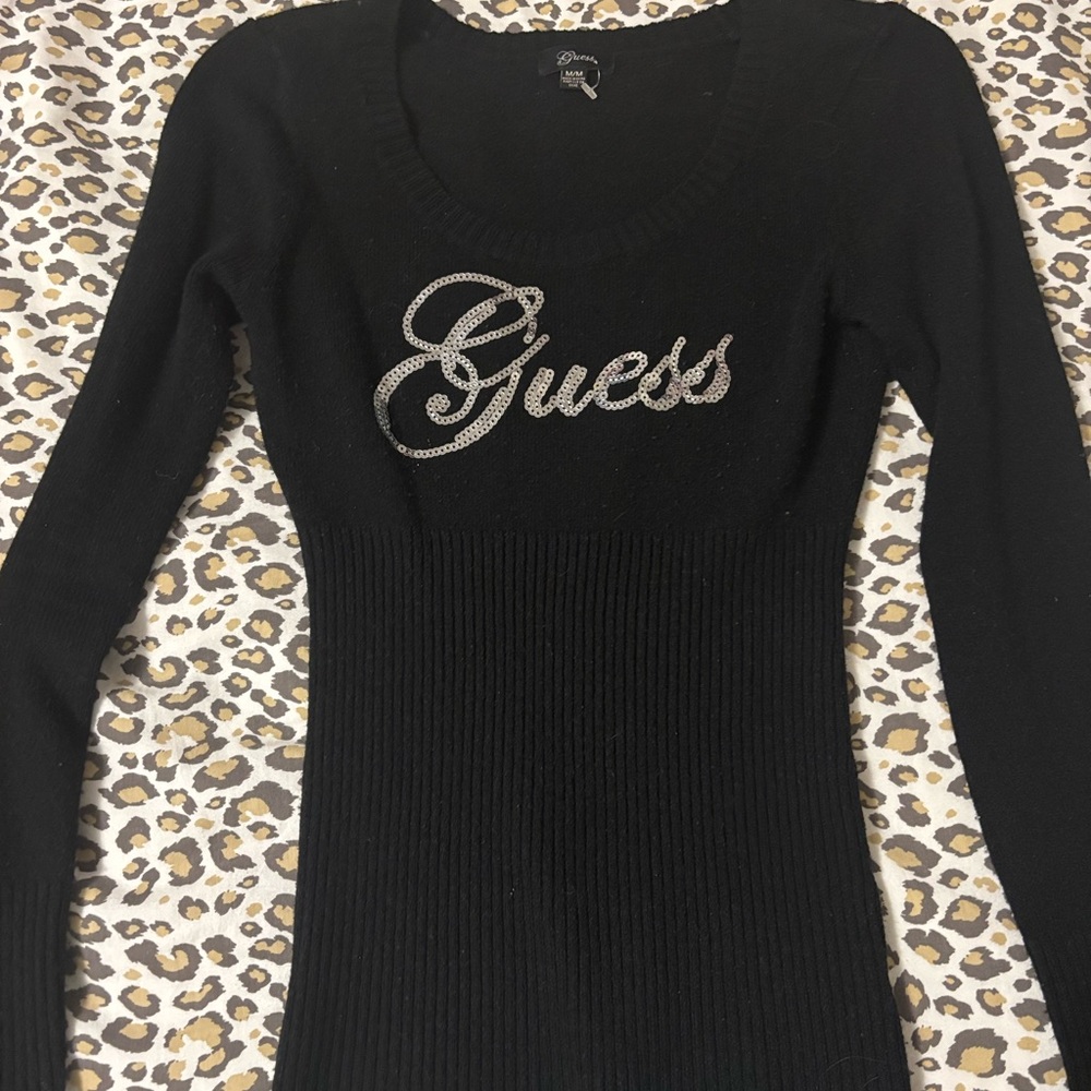 Guess Black Sequin Logo Sweater